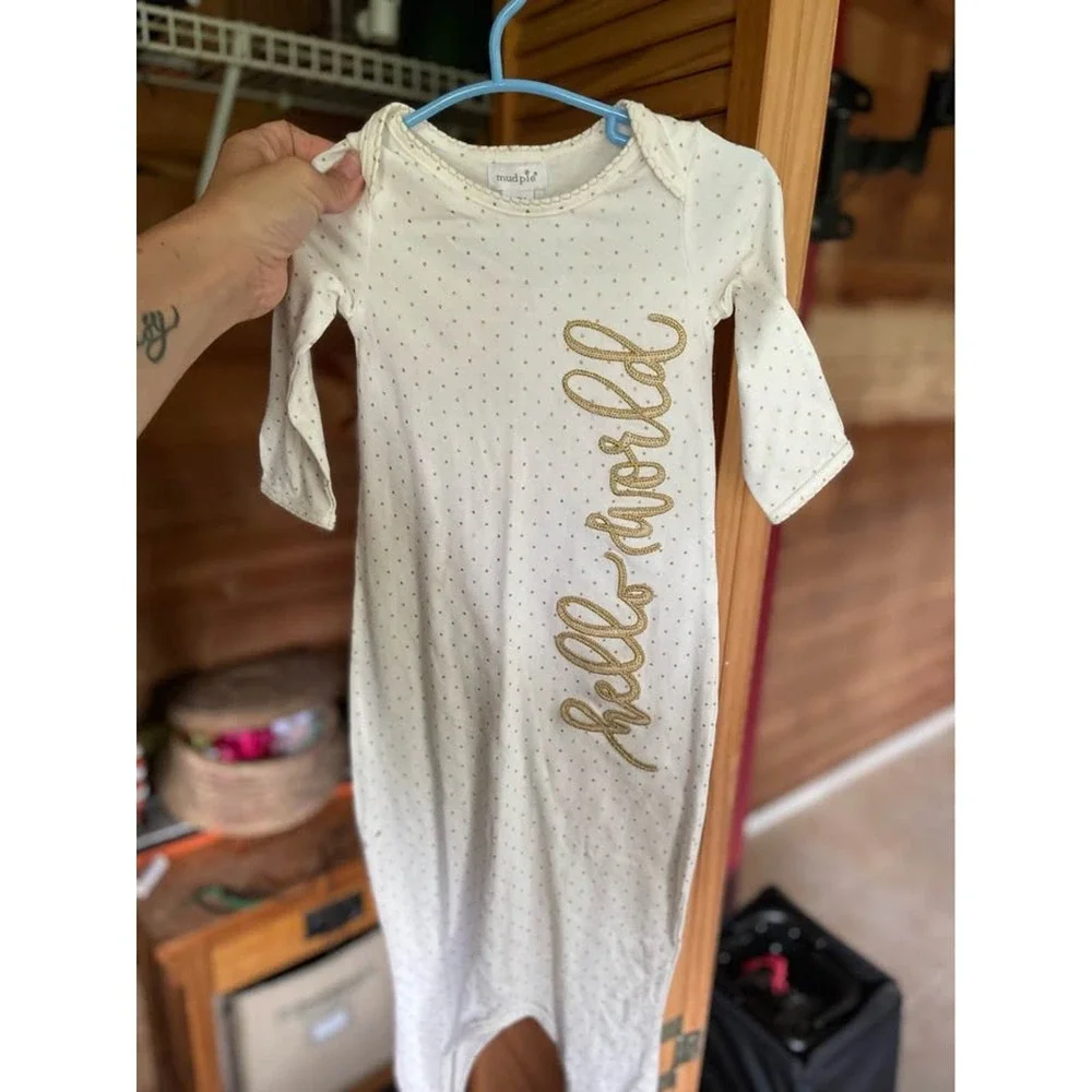 Mud Pie Hello World Baby Gown 3-6M